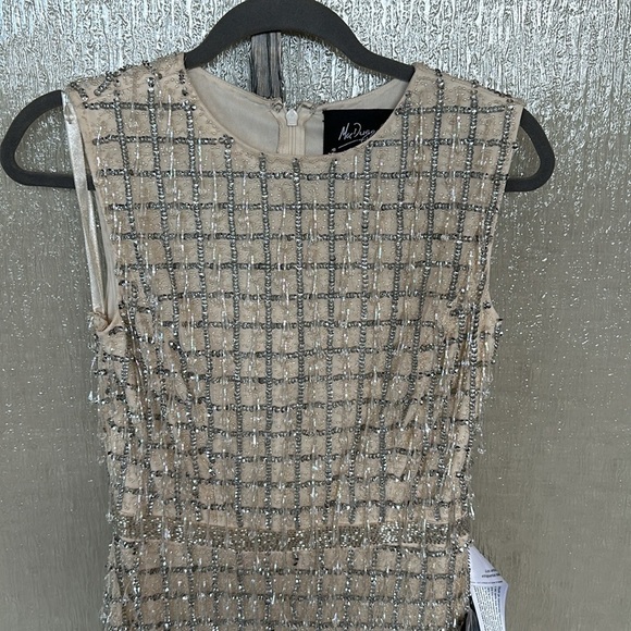 Mac Duggal 5471 Sleeveless High Neck Beaded Midi Sheath Dress NWT Nude - Picture 5 of 11